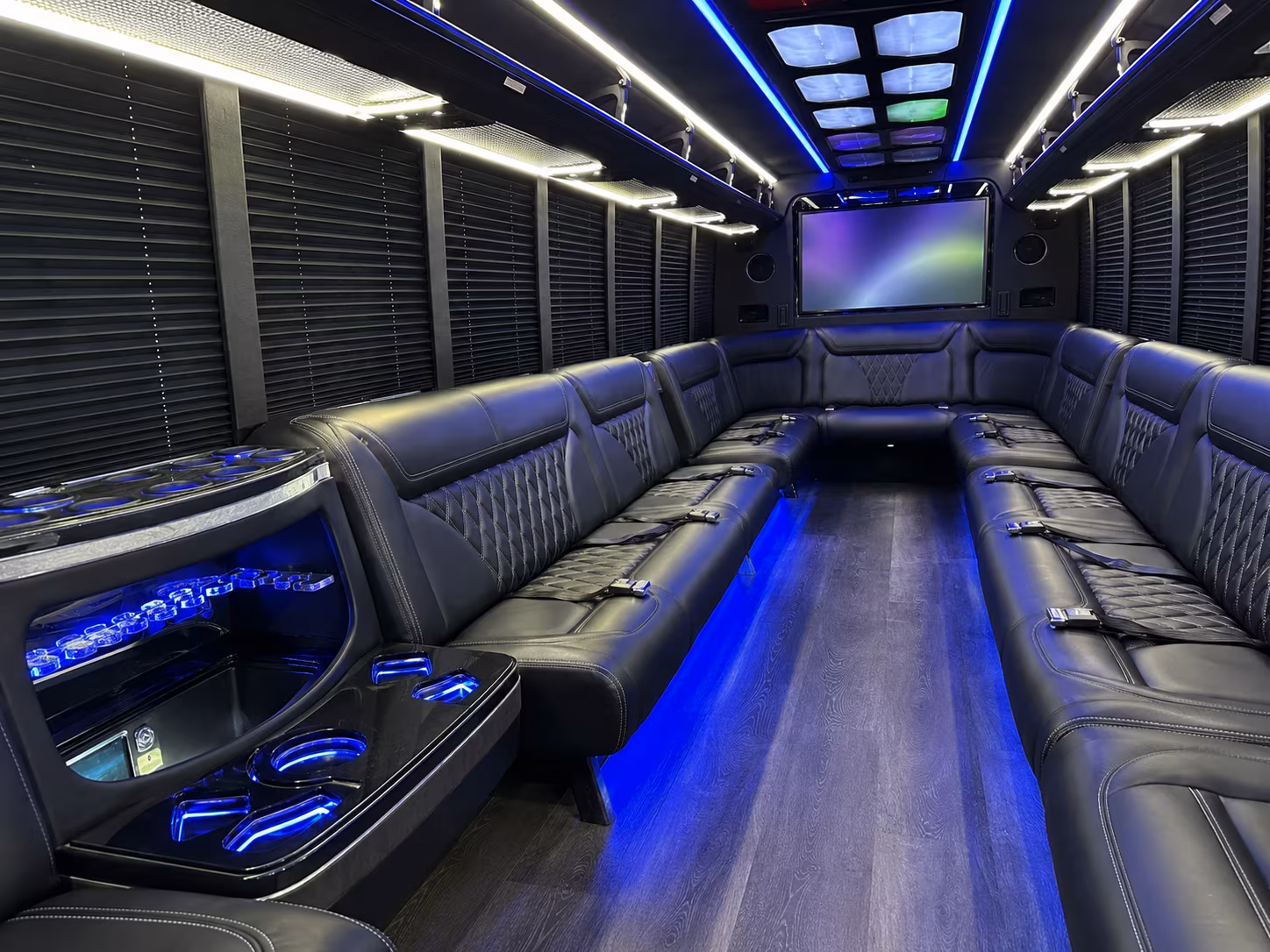 new york city 20 passenger party bus inside