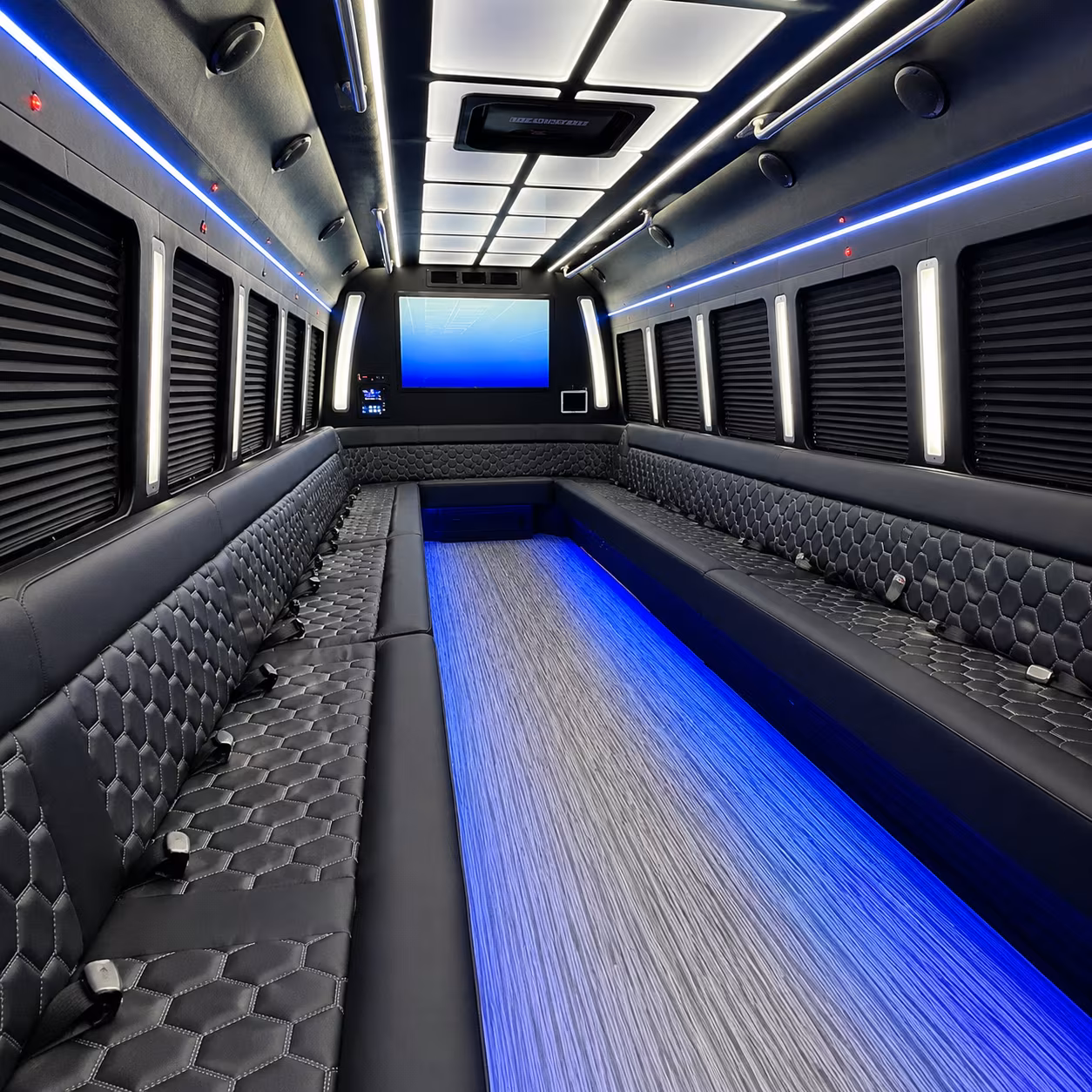 new york city 50 passenger party bus inside